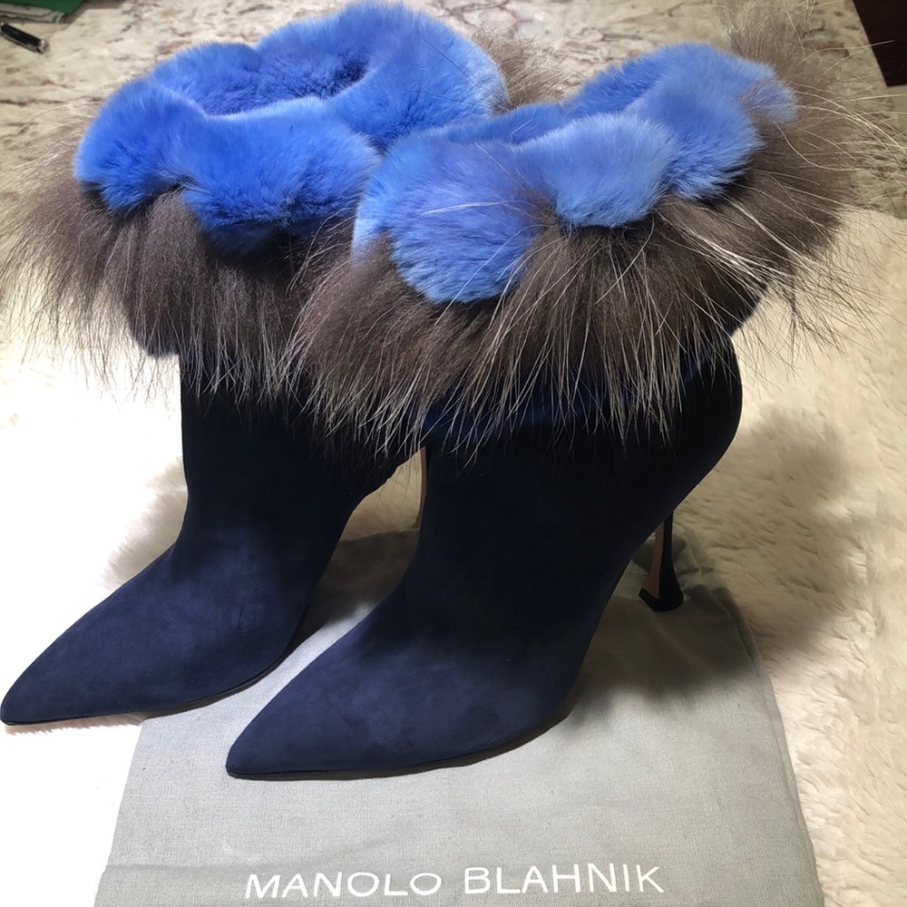 Manolo Blahnik Mink and Fox Fur ankle booties